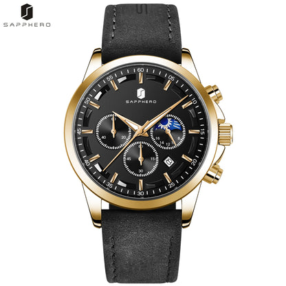 SAPPHERO Men's Business Watches Leather Strap Sports Casual Quartz Men's Watch Classic Waterproof Timepiece 5ATM Wrist Watch
