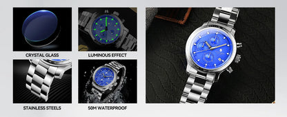 SAPPHERO Business Watch  Date Men's Wristwatch Simple Stainless Steel Watches 50m Waterproof Clock 2025 New Fashion Men's Gifts