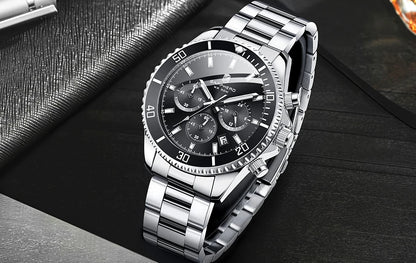 SAPPHERO Mens Watch Gold Stainless Steel Calendar Chronograph For Men Stainless Steel Wristwatches Dial