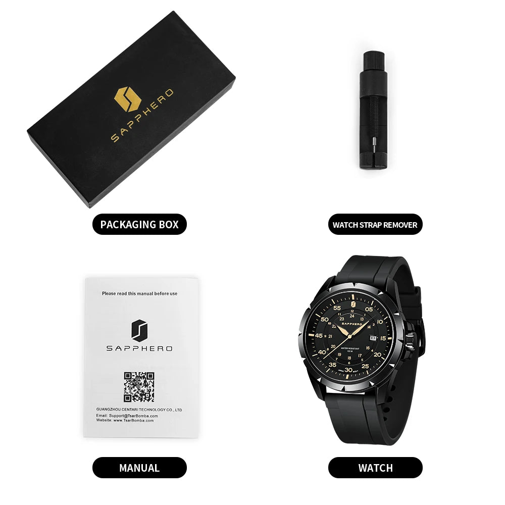 SAPPHERO Men Watch Luxury Quartz Clock 50M Waterproof Imported Movement Stainless Steel Watch Men's Gift Wristwatch