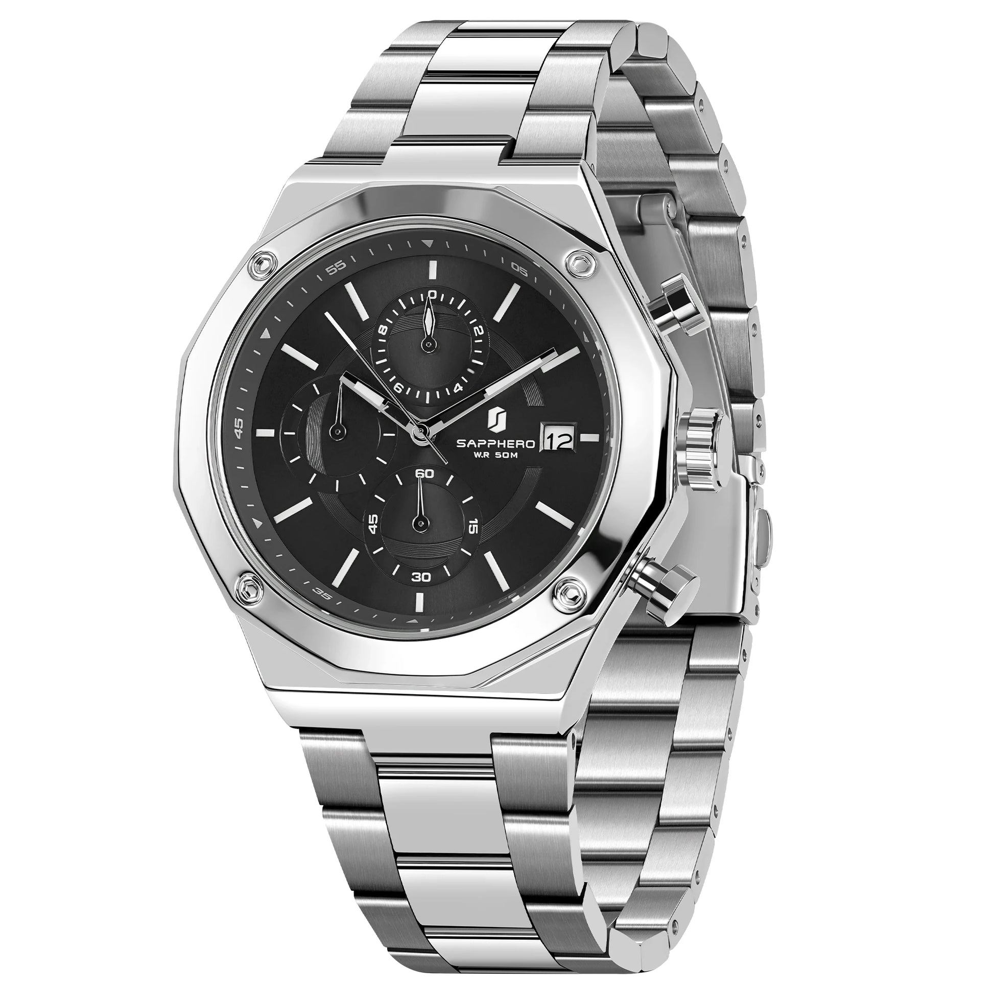 SAPPHERO Rose Gold Men Watch Fashion Luxury Clock Stainless Steel Watch 50m Water Resistance Watch For Men New Year Gifts