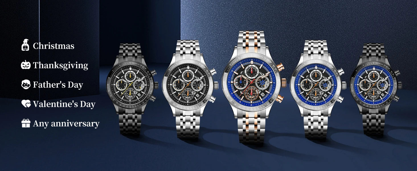 SAPPHERO Fashion Men Watch Mechanical Style Quartz Watch 50M Waterproof Clock Date Chronograph Watch  Gift Watch For Men