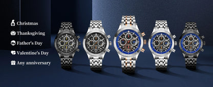 SAPPHERO Fashion Men Watch Mechanical Style Quartz Watch 50M Waterproof Clock Date Chronograph Watch  Gift Watch For Men