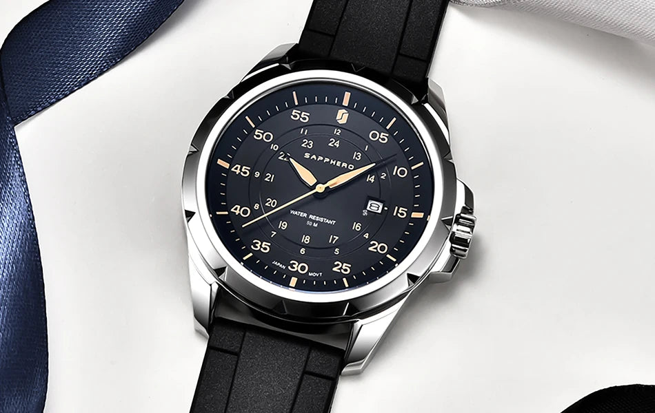 SAPPHERO Men Watch Luxury Quartz Clock 50M Waterproof Imported Movement Stainless Steel Watch Men's Gift Wristwatch