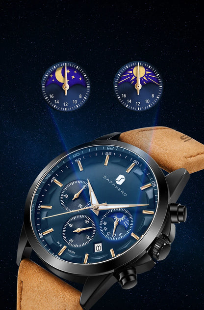 SAPPHERO Men's Business Watches Leather Strap Sports Casual Quartz Men's Watch Classic Waterproof Timepiece 5ATM Wrist Watch