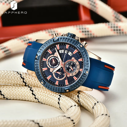 SAPPHERO Men's Quartz Watch Waterproof Sports Watch Silicone Strap Military Watch Luxury Brand Gift Clock Accurate Timepiece