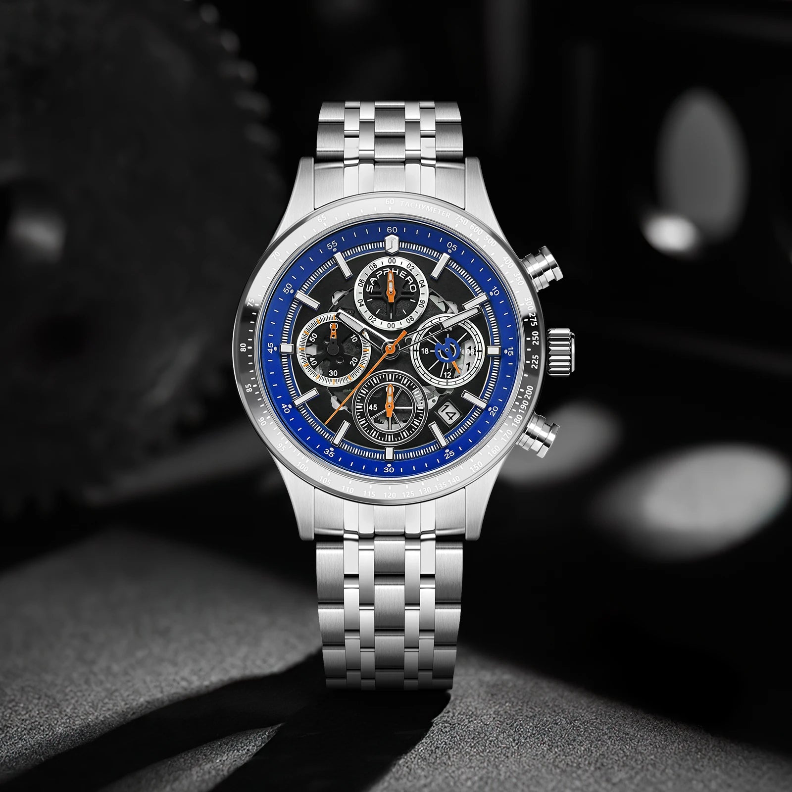 SAPPHERO Fashion Men Watch Mechanical Style Quartz Watch 50M Waterproof Clock Date Chronograph Watch  Gift Watch For Men