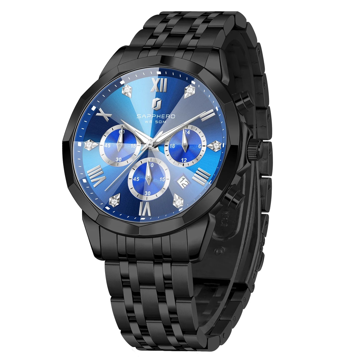 SAPPHERO Business Men's Watch Stainless Steel Watch 5 ATM Luminous Watch Date Display Tough Men's Gift Watch For Men