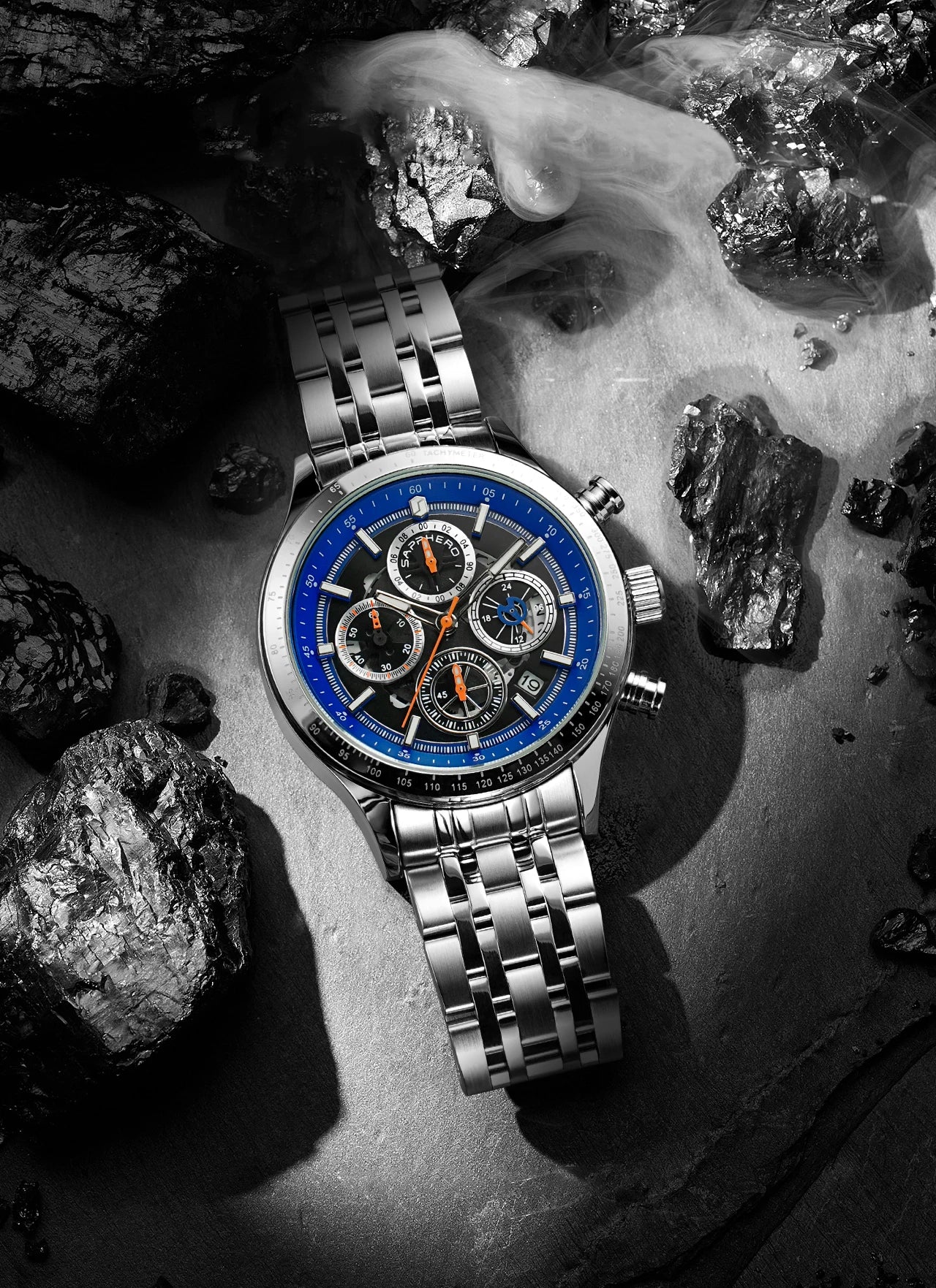 SAPPHERO Fashion Men Watch Mechanical Style Quartz Watch 50M Waterproof Clock Date Chronograph Watch  Gift Watch For Men