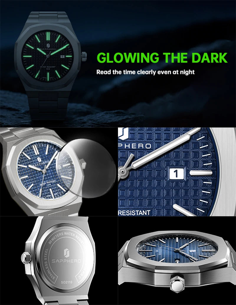SAPPHERO Men's Watches Classic Business Watches Stainless Steel Watches High-end Clocks Imported Movements Sports Wristwatch