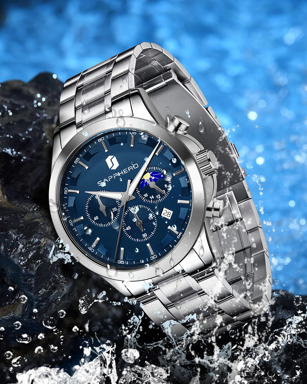 SAPPHERO Tough Men's Watch Business occasions Show off taste Stainless steel Watch Waterproof Design Durable Material Clock