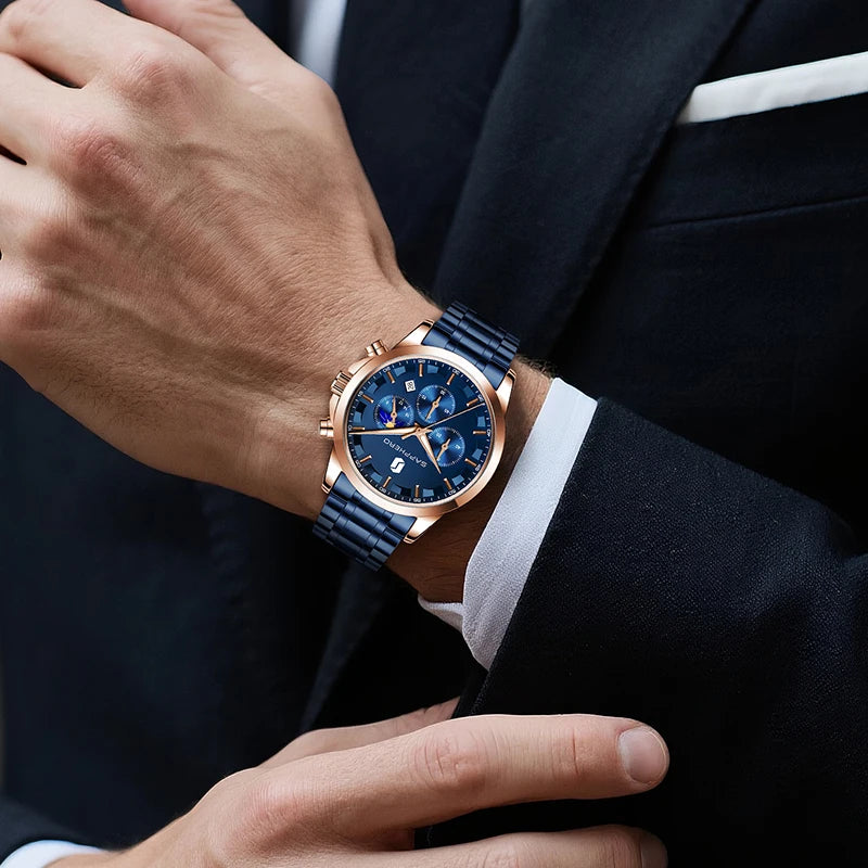 SAPPHERO Men's Business Watches Stainless Steel Strap Date Display & Chronograph Function Waterproof Men's Watch Rose Gold Watch