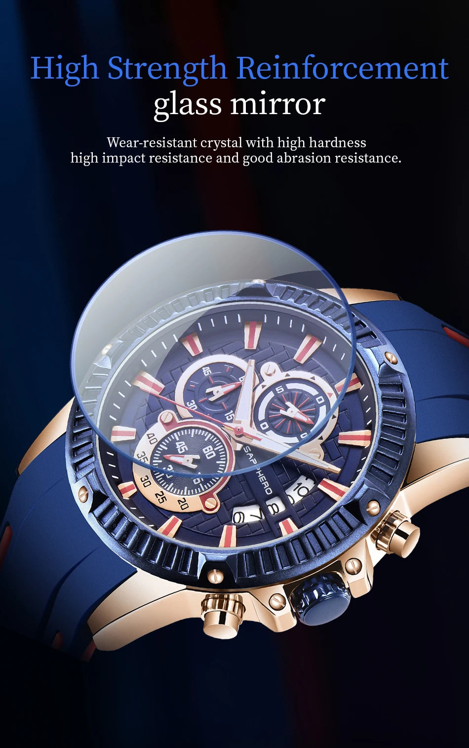 SAPPHERO Men's Quartz Watch Waterproof Sports Watch Silicone Strap Military Watch Luxury Brand Gift Clock Accurate Timepiece