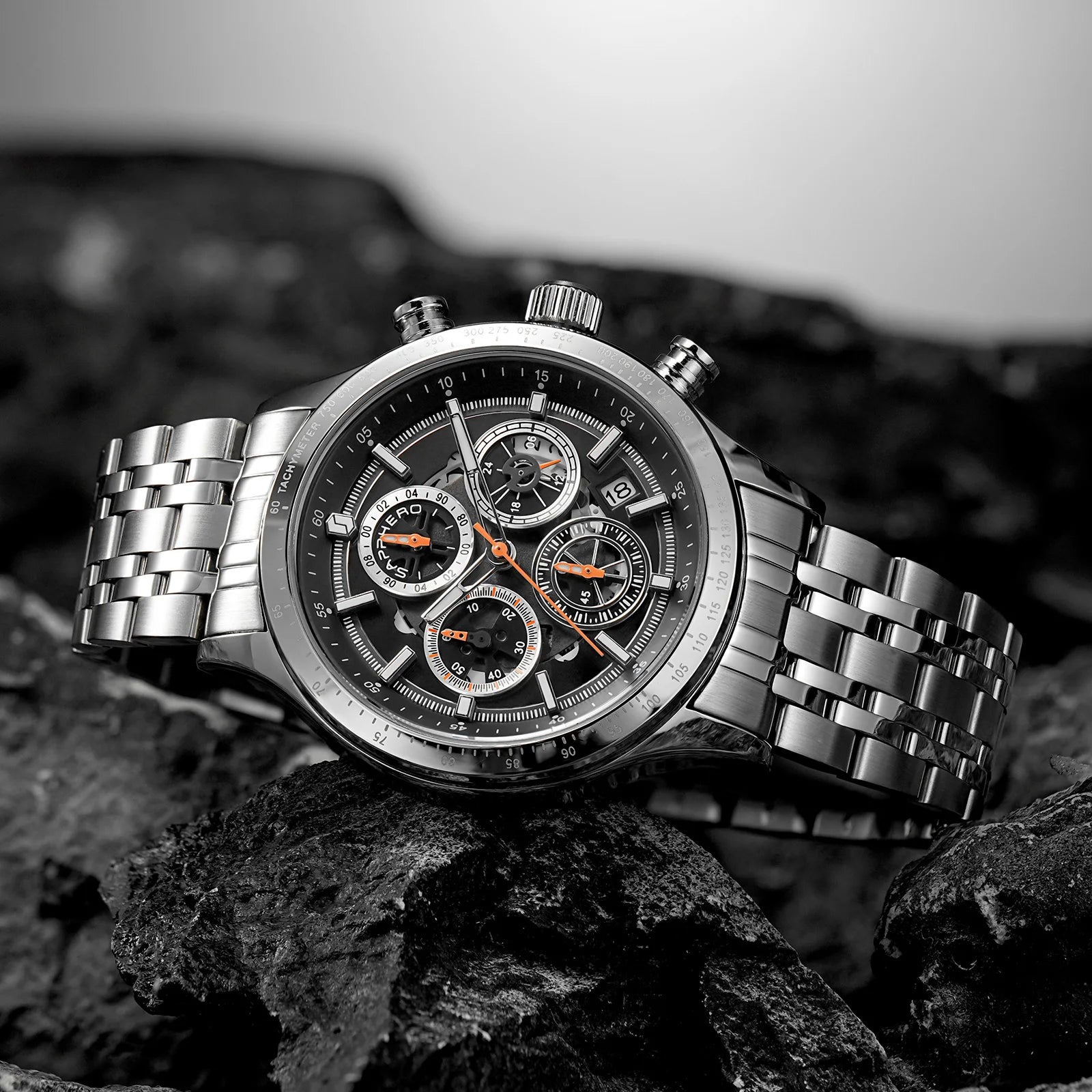 SAPPHERO Fashion Men Watch Mechanical Style Quartz Watch 50M Waterproof Clock Date Chronograph Watch  Gift Watch For Men