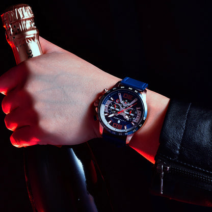 SAPPHERO Sports Men's Watch Rose Gold Watch Leather Strap Date Luminous Waterproof Chronograph Quartz Watch Men's Accessories