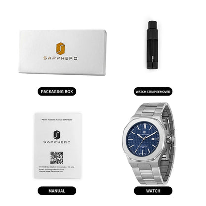 SAPPHERO Luxury Business Men's Watch Stainless Steel Waterproof Watch For Men Glowing Hand Date Function Tough Men Gift Watch