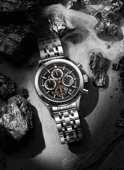 SAPPHERO Fashion Men Watch Mechanical Style Quartz Watch 50M Waterproof Clock Date Chronograph Watch  Gift Watch For Men