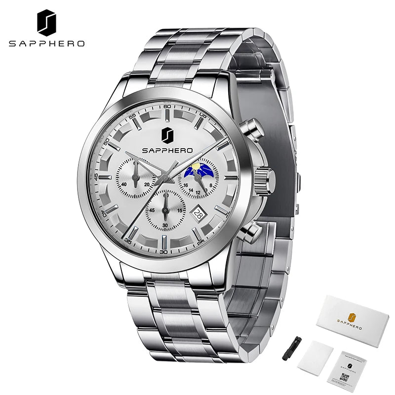 SAPPHERO Men's Business Watches Stainless Steel Strap Date Display & Chronograph Function Waterproof Men's Watch Rose Gold Watch