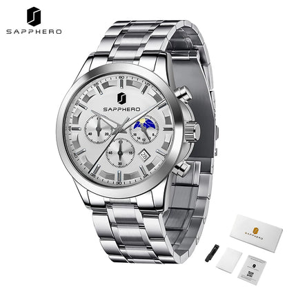 SAPPHERO Men's Business Watches Stainless Steel Strap Date Display & Chronograph Function Waterproof Men's Watch Rose Gold Watch