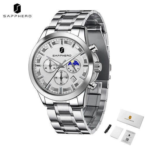 SAPPHERO Men's Business Watches Stainless Steel Strap Date Display & Chronograph Function Waterproof Men's Watch Rose Gold Watch