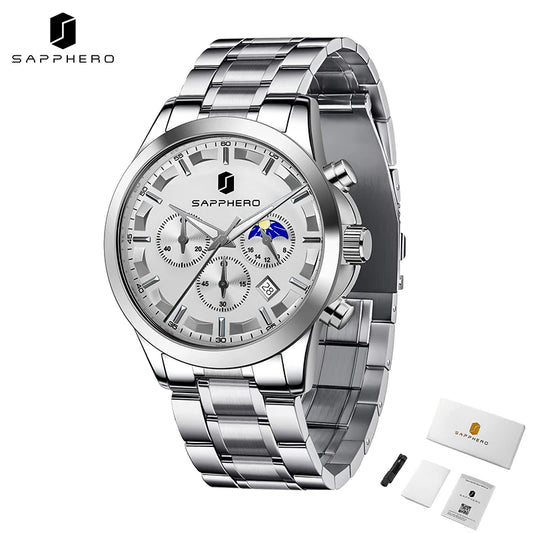 SAPPHERO Men's Business Watches Stainless Steel Strap Date Display & Chronograph Function Waterproof Men's Watch Rose Gold Watch