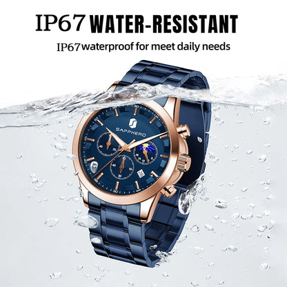 SAPPHERO Men's Business Watches Stainless Steel Strap Date Display & Chronograph Function Waterproof Men's Watch Rose Gold Watch