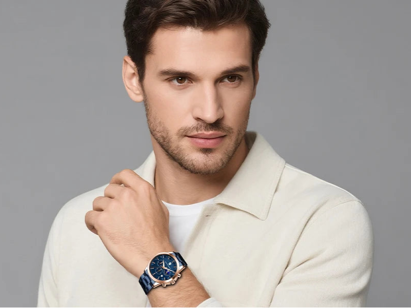 SAPPHERO Men's Business Watches Stainless Steel Strap Date Display & Chronograph Function Waterproof Men's Watch Rose Gold Watch