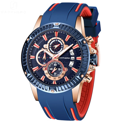 SAPPHERO Men's Quartz Watch Waterproof Sports Watch Silicone Strap Military Watch Luxury Brand Gift Clock Accurate Timepiece