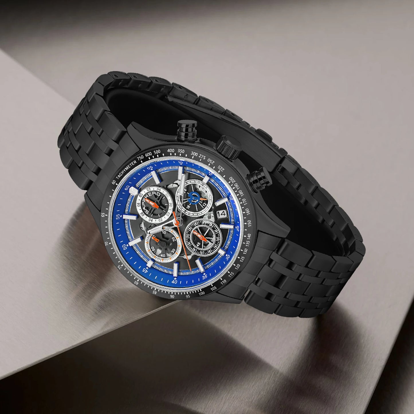 SAPPHERO Fashion Men Watch Mechanical Style Quartz Watch 50M Waterproof Clock Date Chronograph Watch  Gift Watch For Men