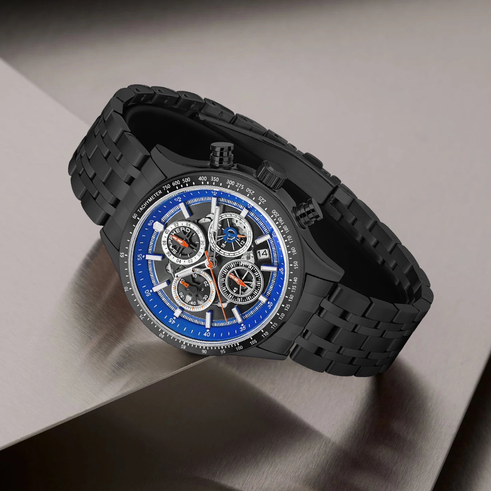 SAPPHERO Fashion Men Watch Mechanical Style Quartz Watch 50M Waterproof Clock Date Chronograph Watch  Gift Watch For Men