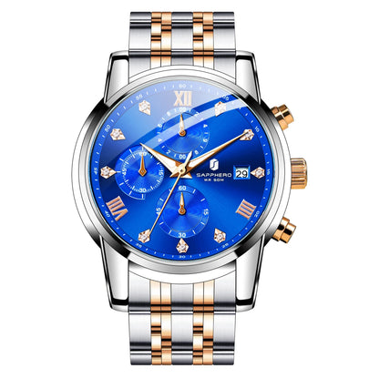 SAPPHERO Luxury Men's Watch Stainless Steel Watch Calendar Waterproof Clock 5ATM Men's Watch High-end Gift Box Clock