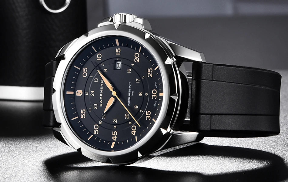 SAPPHERO Men Watch Luxury Quartz Clock 50M Waterproof Imported Movement Stainless Steel Watch Men's Gift Wristwatch