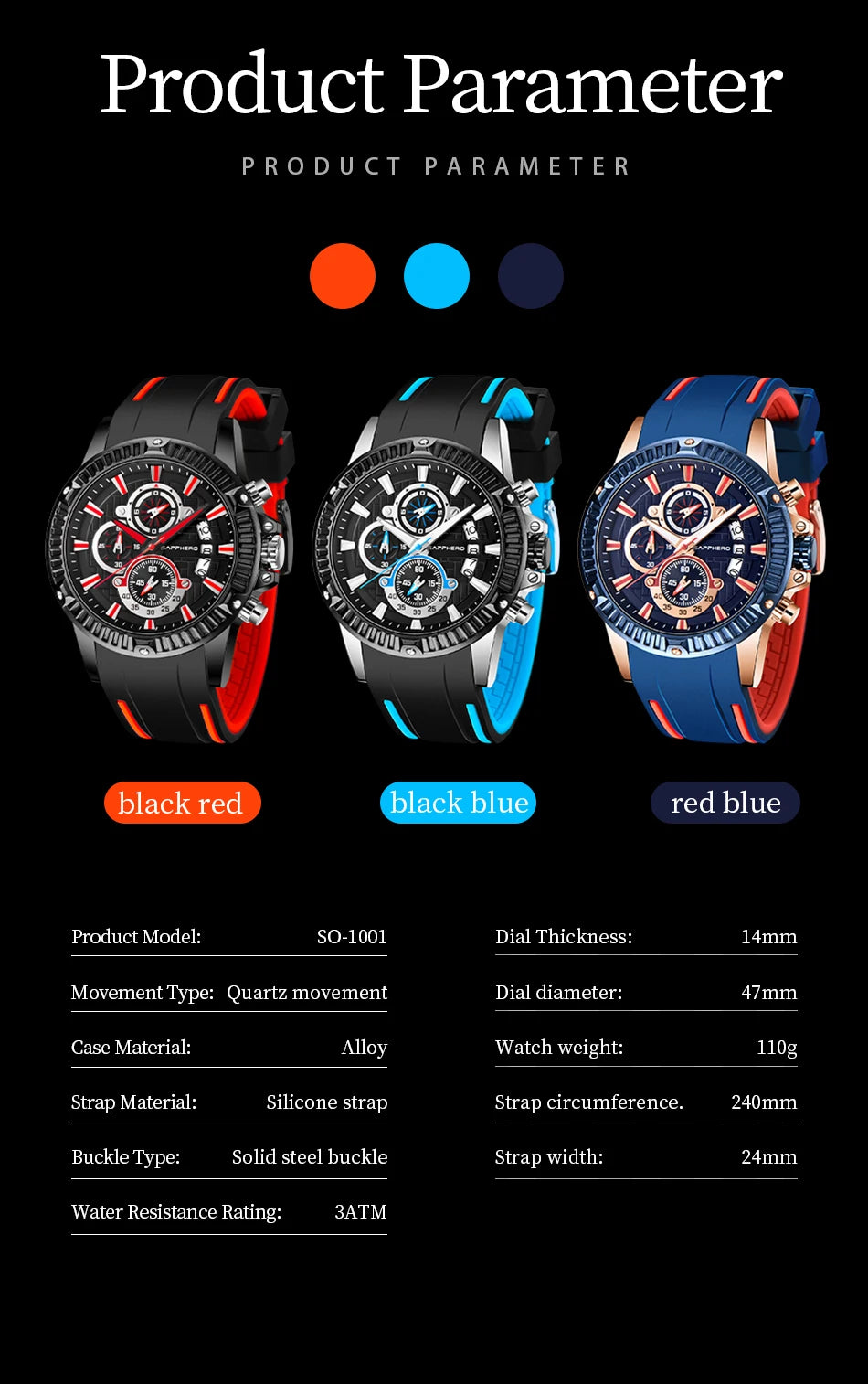 SAPPHERO Men's Quartz Watch Waterproof Sports Watch Silicone Strap Military Watch Luxury Brand Gift Clock Accurate Timepiece