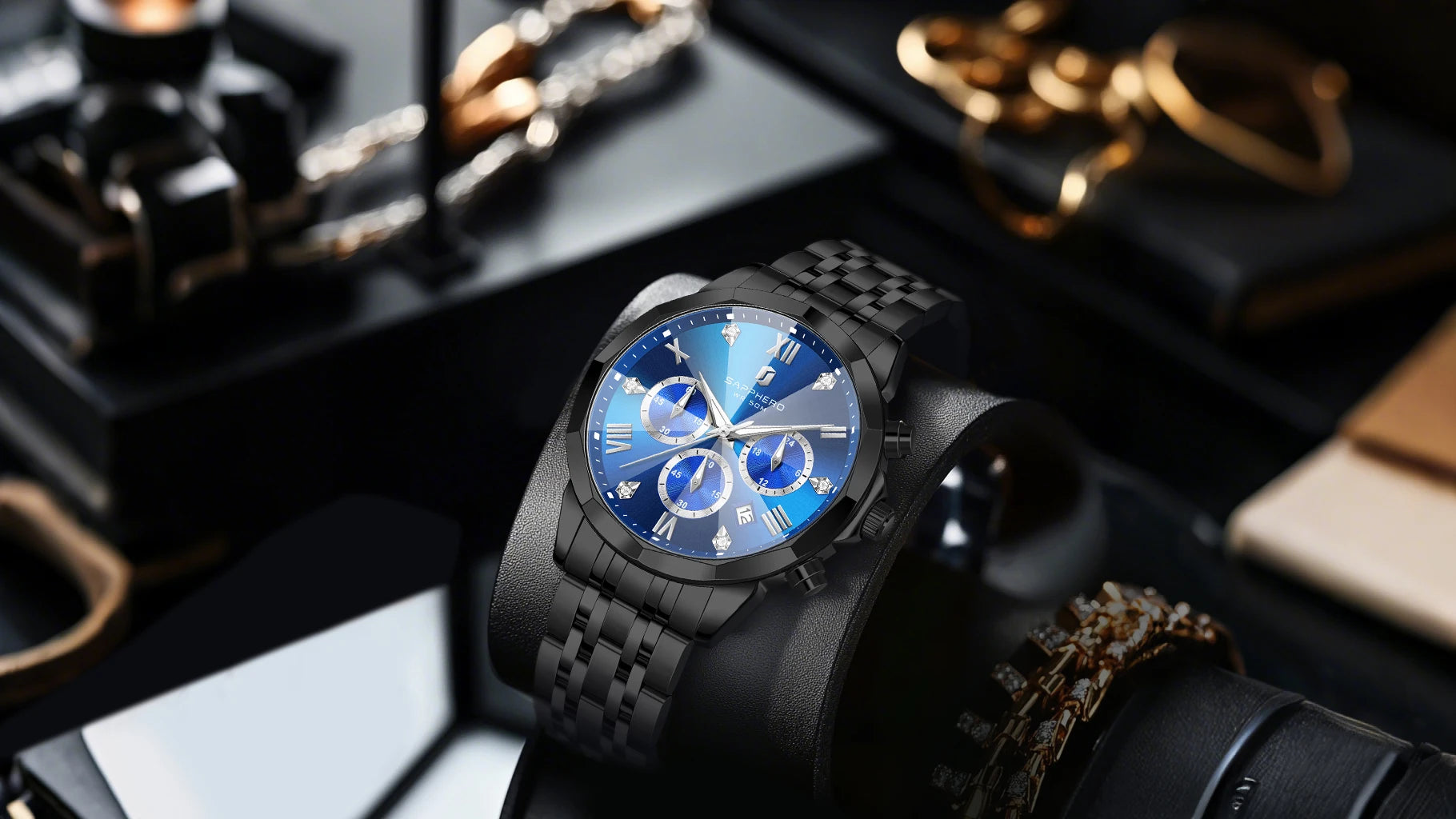 SAPPHERO Business Men's Watch Stainless Steel Watch 5 ATM Luminous Watch Date Display Tough Men's Gift Watch For Men
