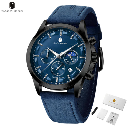 SAPPHERO Men's Business Watches Leather Strap Sports Casual Quartz Men's Watch Classic Waterproof Timepiece 5ATM Wrist Watch