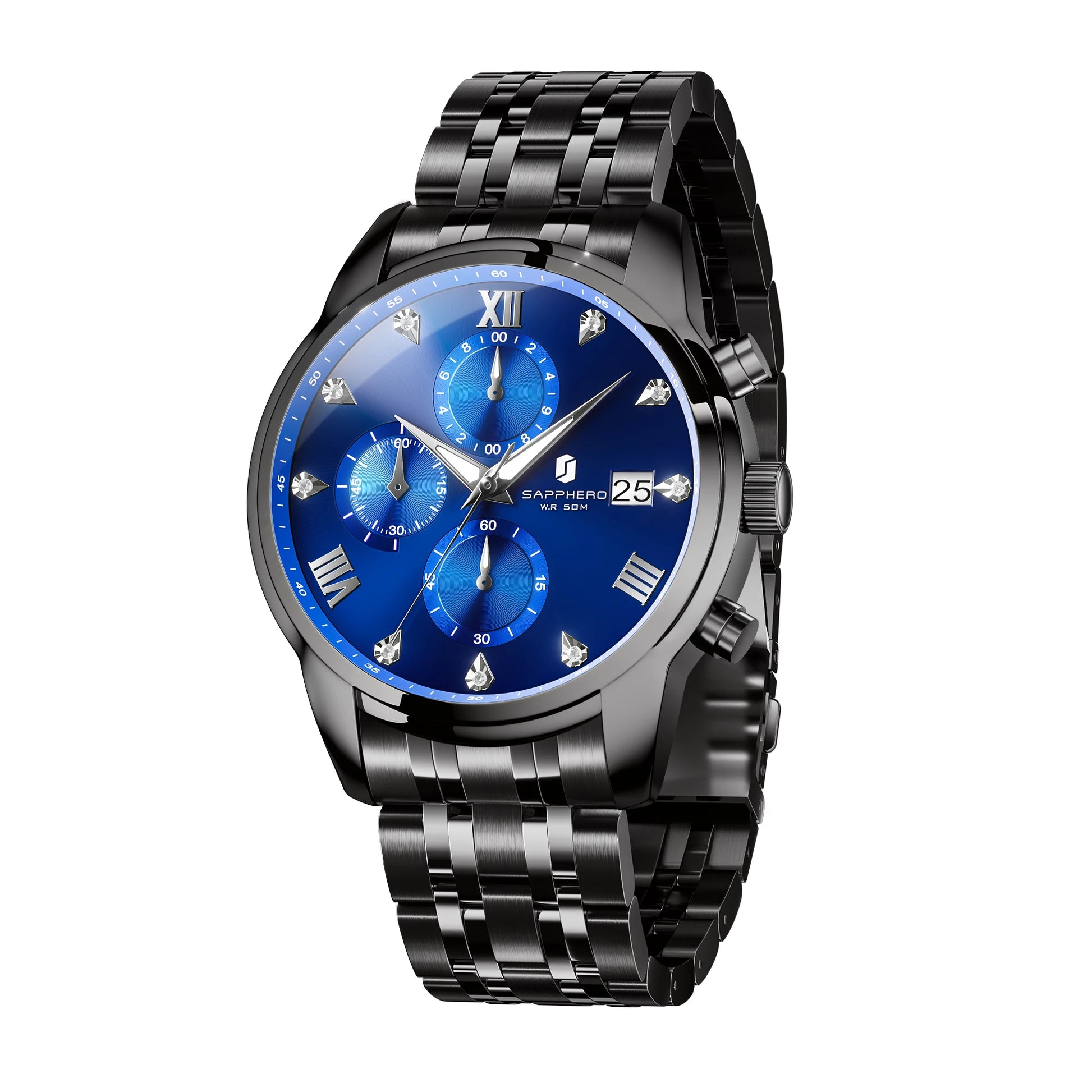 SAPPHERO Luxury Men's Watch Stainless Steel Watch Calendar Waterproof Clock 5ATM Men's Watch High-end Gift Box Clock