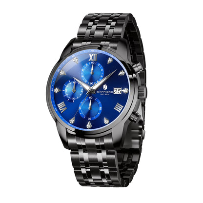SAPPHERO Luxury Men's Watch Stainless Steel Watch Calendar Waterproof Clock 5ATM Men's Watch High-end Gift Box Clock