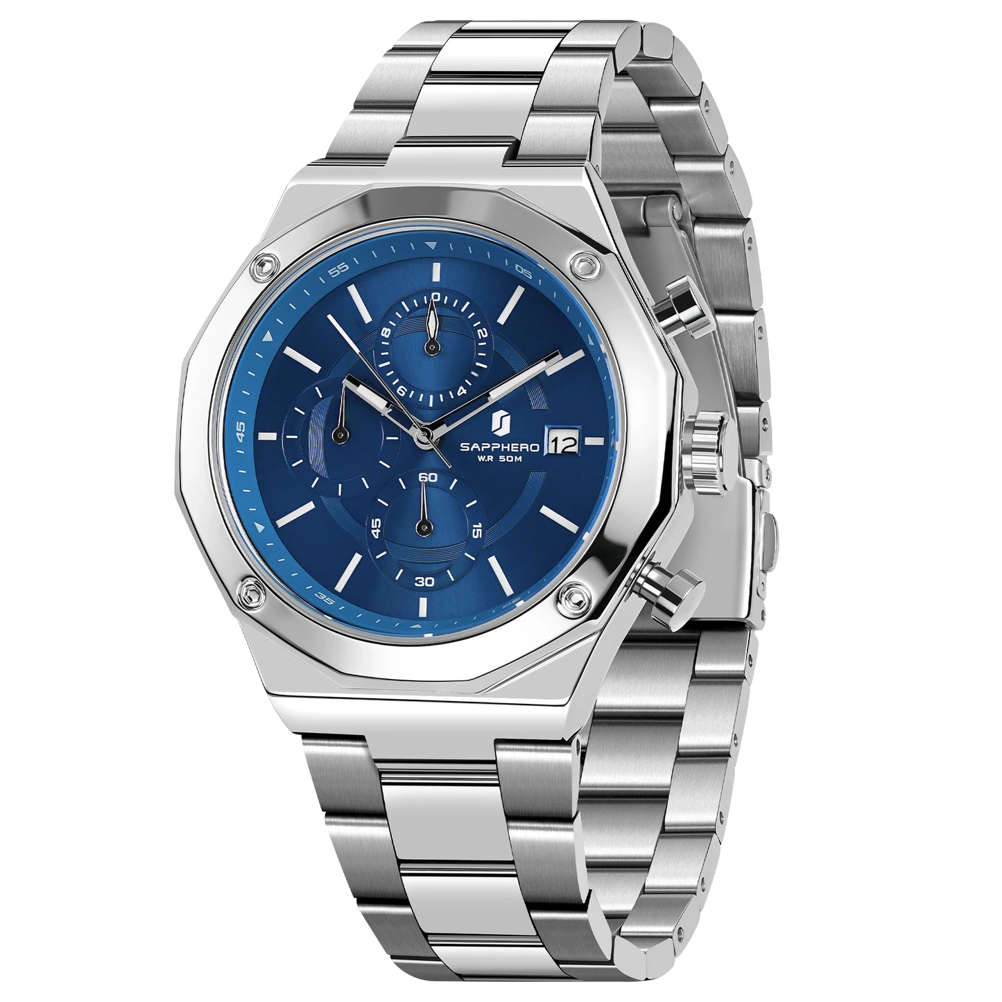 SAPPHERO Rose Gold Men Watch Fashion Luxury Clock Stainless Steel Watch 50m Water Resistance Watch For Men New Year Gifts