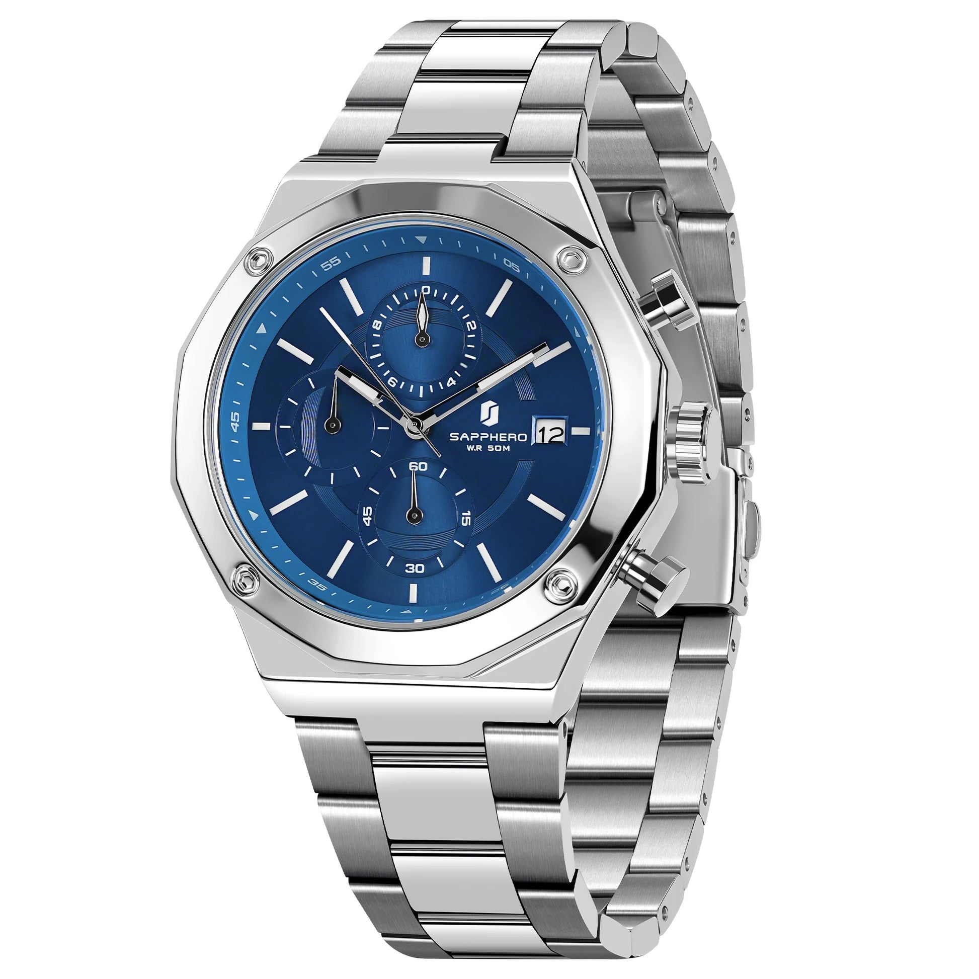 SAPPHERO Rose Gold Men Watch Fashion Luxury Clock Stainless Steel Watch 50m Water Resistance Watch For Men New Year Gifts