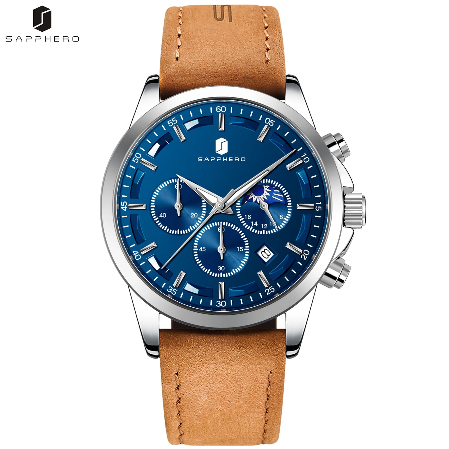 SAPPHERO Men's Business Watches Leather Strap Sports Casual Quartz Men's Watch Classic Waterproof Timepiece 5ATM Wrist Watch