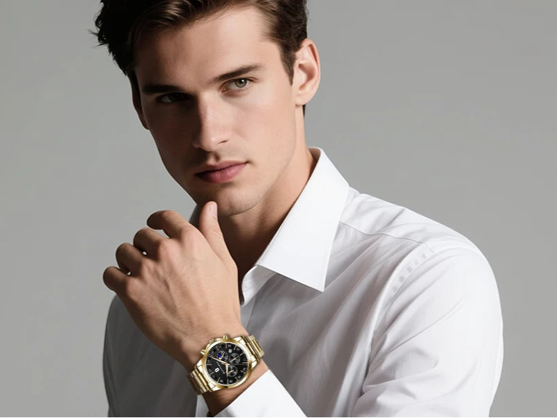 SAPPHERO Men's Business Watches Stainless Steel Strap Date Display & Chronograph Function Waterproof Men's Watch Rose Gold Watch