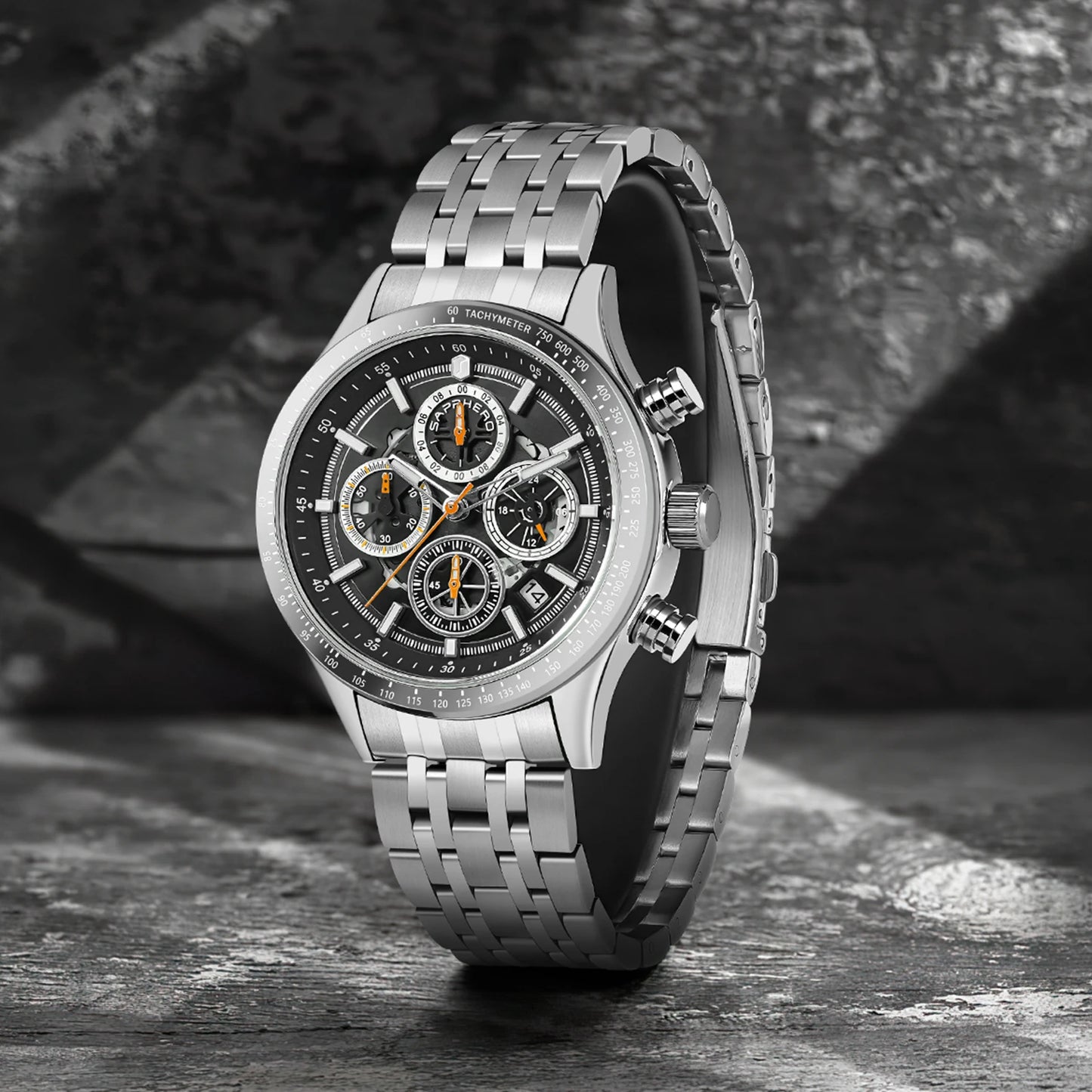 SAPPHERO Fashion Men Watch Mechanical Style Quartz Watch 50M Waterproof Clock Date Chronograph Watch  Gift Watch For Men