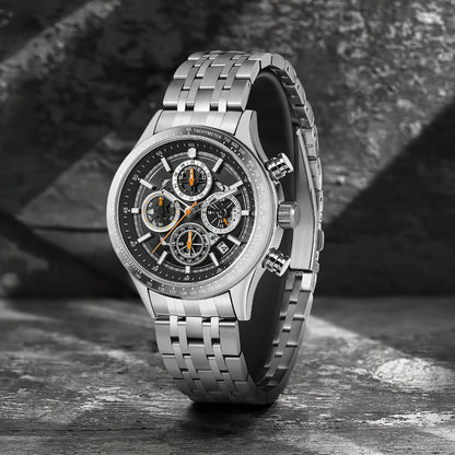 SAPPHERO Fashion Men Watch Mechanical Style Quartz Watch 50M Waterproof Clock Date Chronograph Watch  Gift Watch For Men