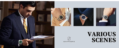 SAPPHERO Men Watch Luxury Quartz Clock 50M Waterproof Imported Movement Stainless Steel Watch Men's Gift Wristwatch