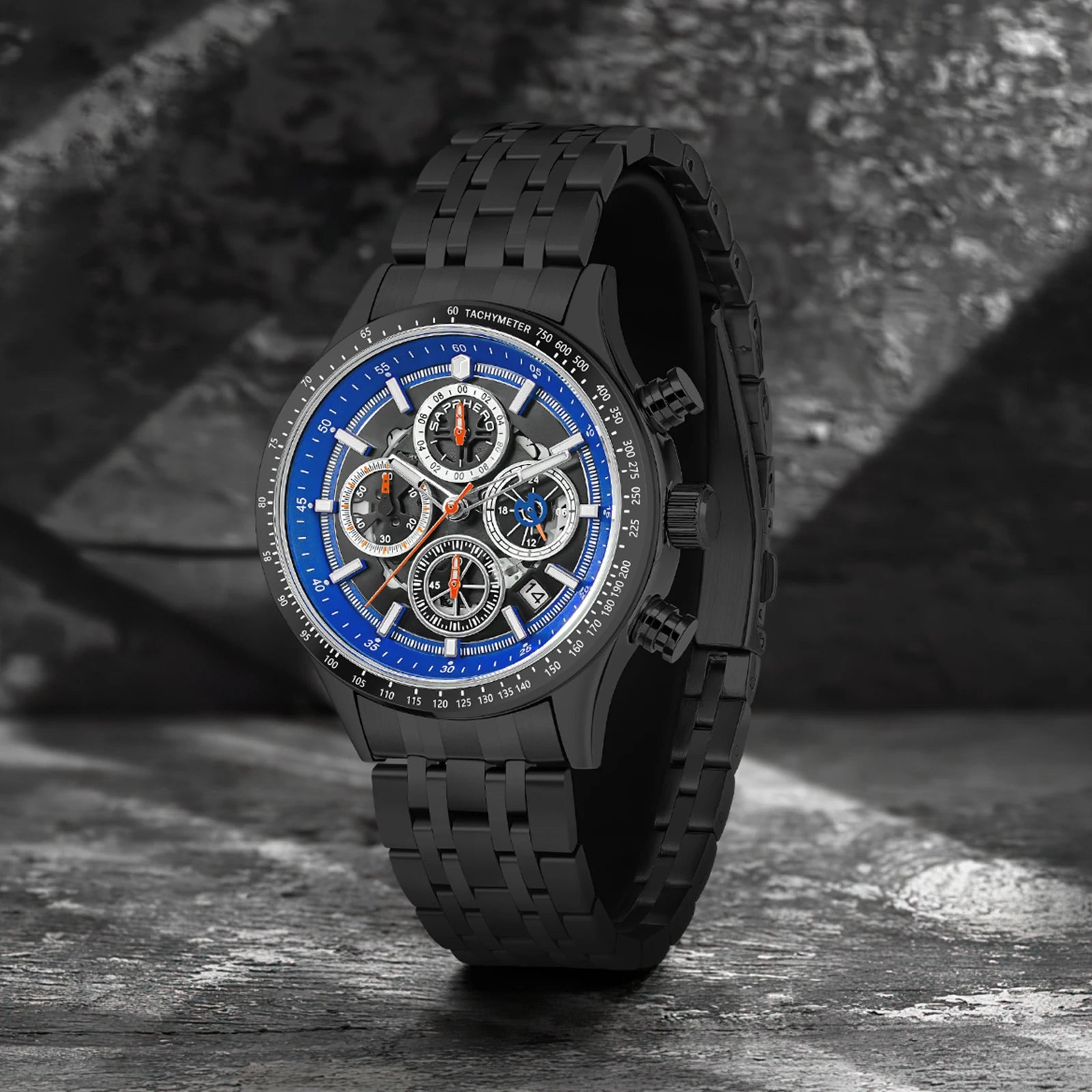 SAPPHERO Fashion Men Watch Mechanical Style Quartz Watch 50M Waterproof Clock Date Chronograph Watch  Gift Watch For Men