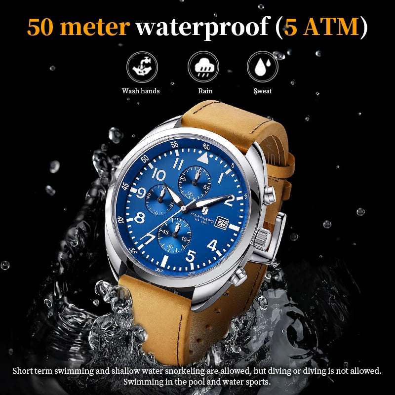 SAPPHERO Men's Quartz Watch Accurate 5ATM Waterproof Men's Watch Business Style Athleisure Watch Simple and Simple Design Clock