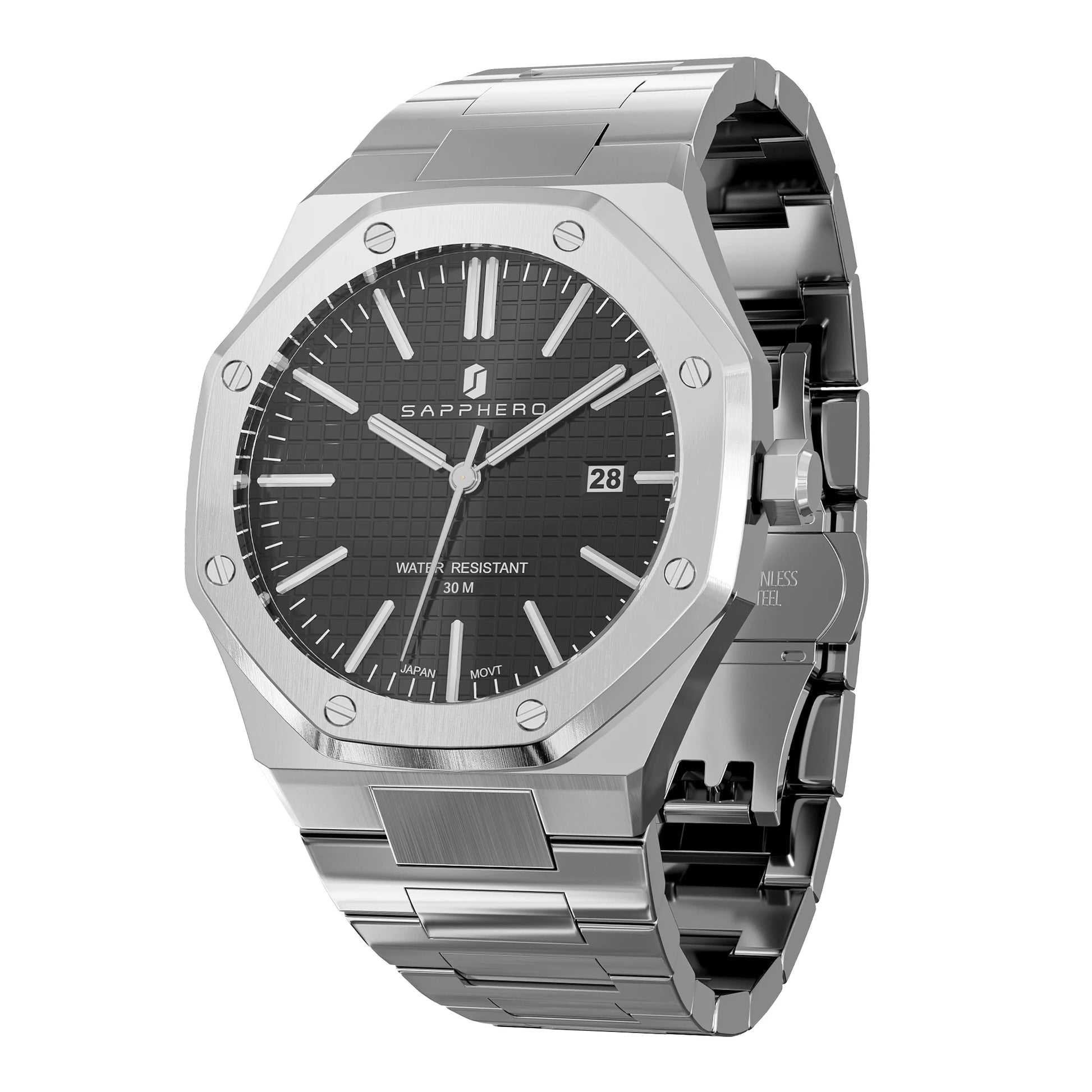 SAPPHERO Men's Business Stainless Steel Watch For Men Seiko Movement Classic Design Charming Men's Gift Waterproof Wrist Watch