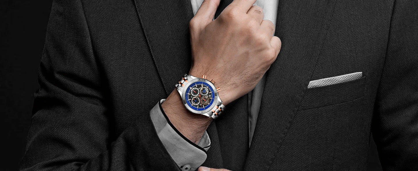 SAPPHERO Fashion Men Watch Mechanical Style Quartz Watch 50M Waterproof Clock Date Chronograph Watch  Gift Watch For Men