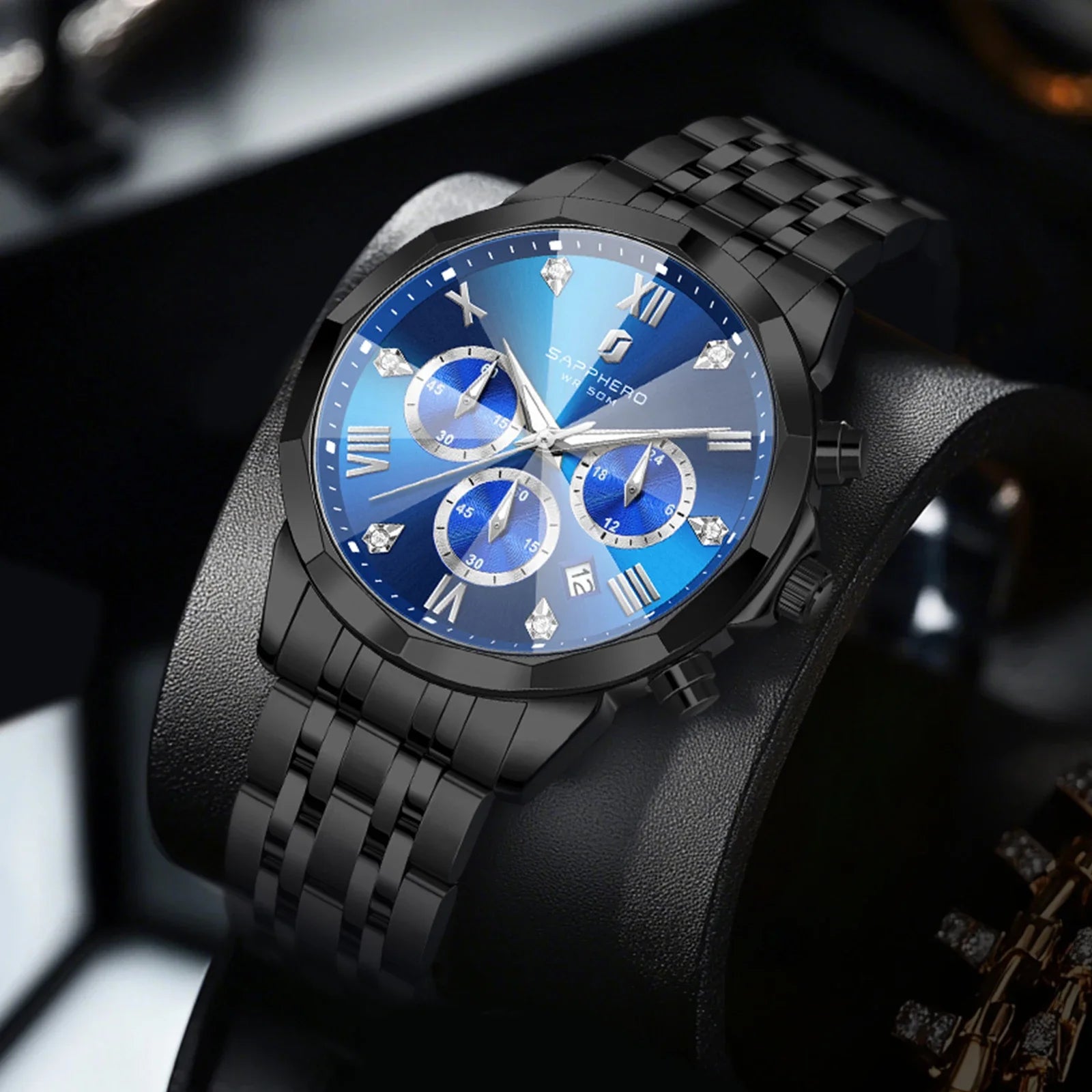 SAPPHERO Business Men's Watch Stainless Steel Watch 5 ATM Luminous Watch Date Display Tough Men's Gift Watch For Men