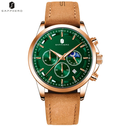 SAPPHERO Men's Business Watches Leather Strap Sports Casual Quartz Men's Watch Classic Waterproof Timepiece 5ATM Wrist Watch